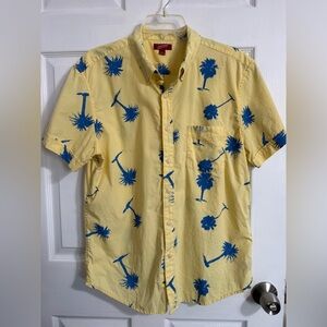 Arizona Jean Company Yellow Shirt with Blue Palm Print